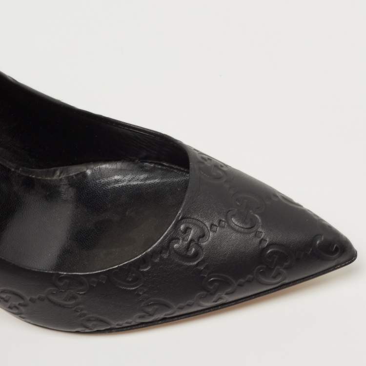 Pre Owned Gucci Black Guccissima Leather Kristen Bamboo Heel Pumps Size 37.5