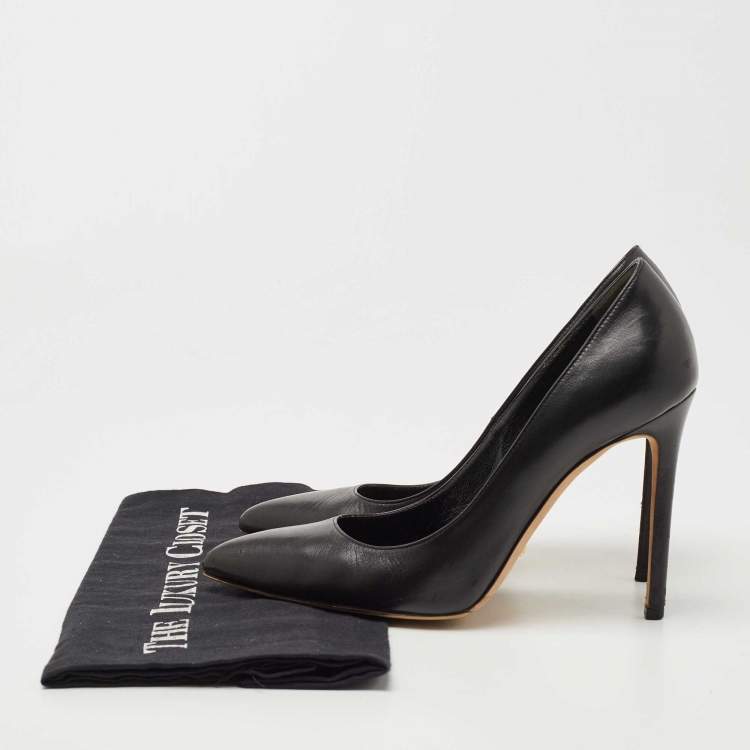 Pre Owned Gucci Black Leather Pointed Toe Pumps Size 36.5
