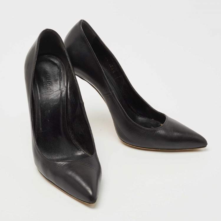 Pre Owned Gucci Black Leather Pointed Toe Pumps Size 36.5