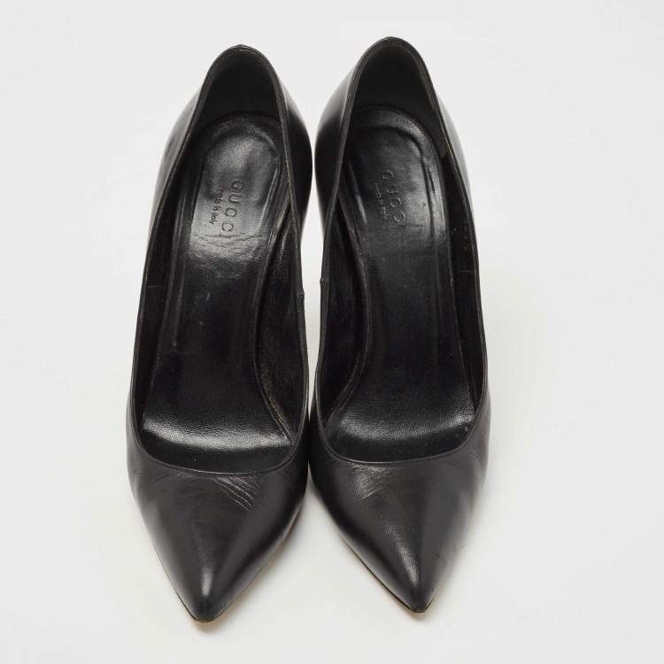 Pre Owned Gucci Black Leather Pointed Toe Pumps Size 36.5