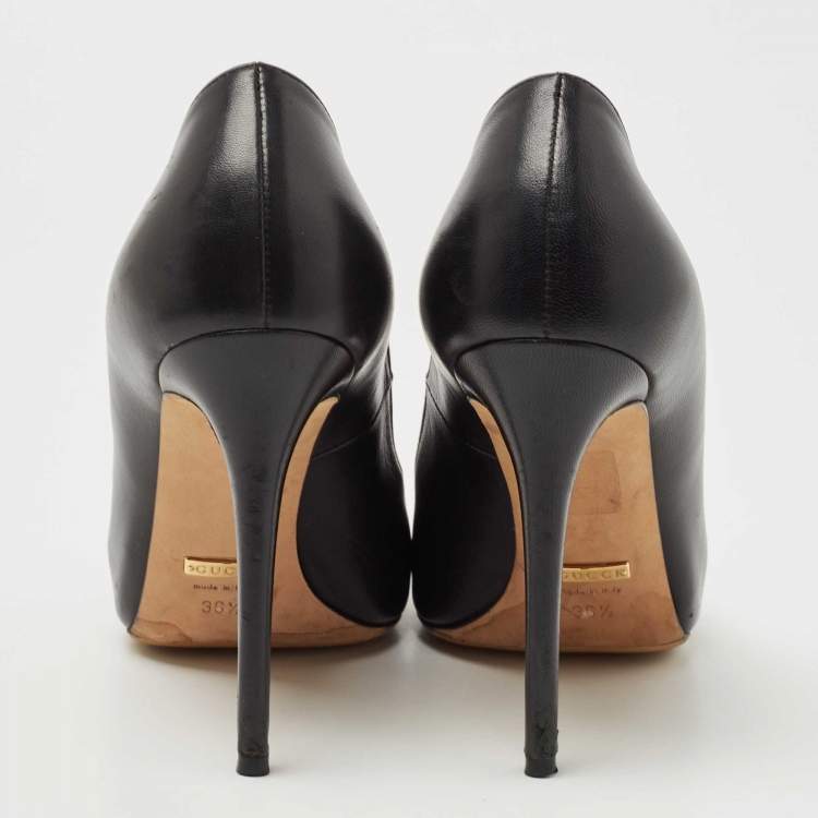 Pre Owned Gucci Black Leather Pointed Toe Pumps Size 36.5