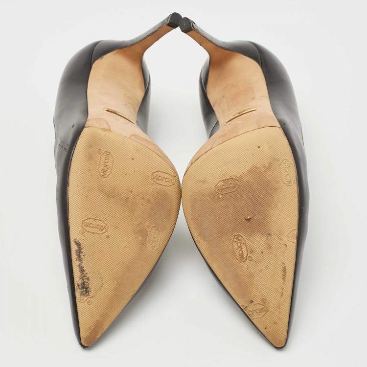 Pre Owned Gucci Black Leather Pointed Toe Pumps Size 36.5