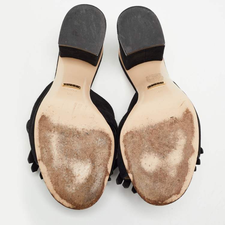 Pre Owned Gucci Black Suede Double G Slide Sandals Size 38