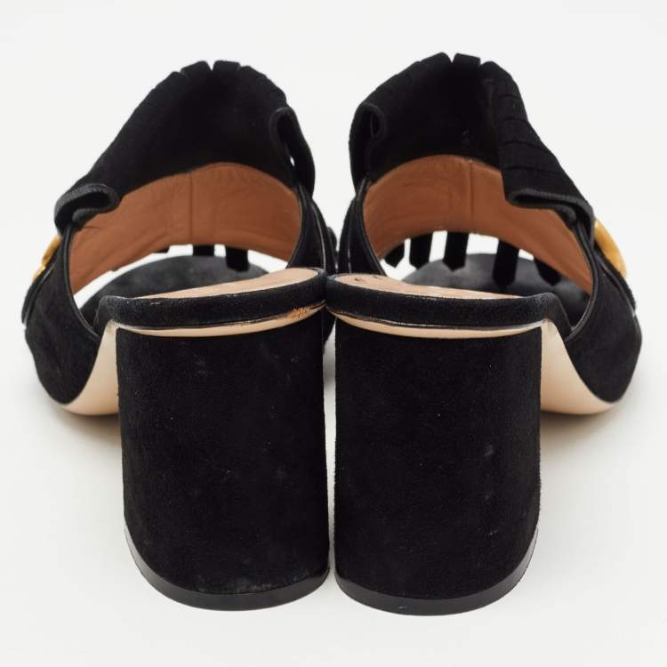 Pre Owned Gucci Black Suede Double G Slide Sandals Size 38