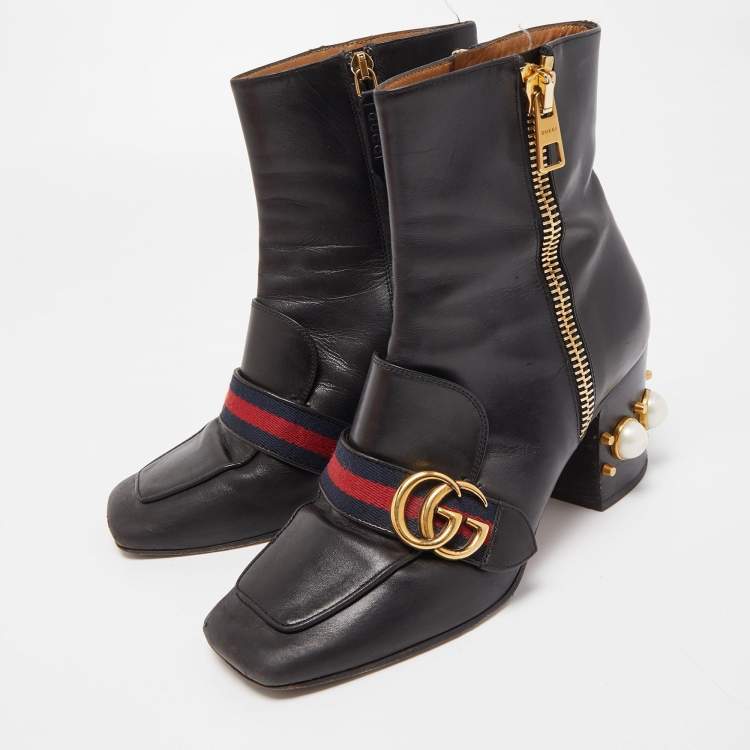 ødemark Tilbageholdelse dissipation Gucci Black Leather GG Pearl Embellished Ankle Boots Size 37 Gucci | TLC