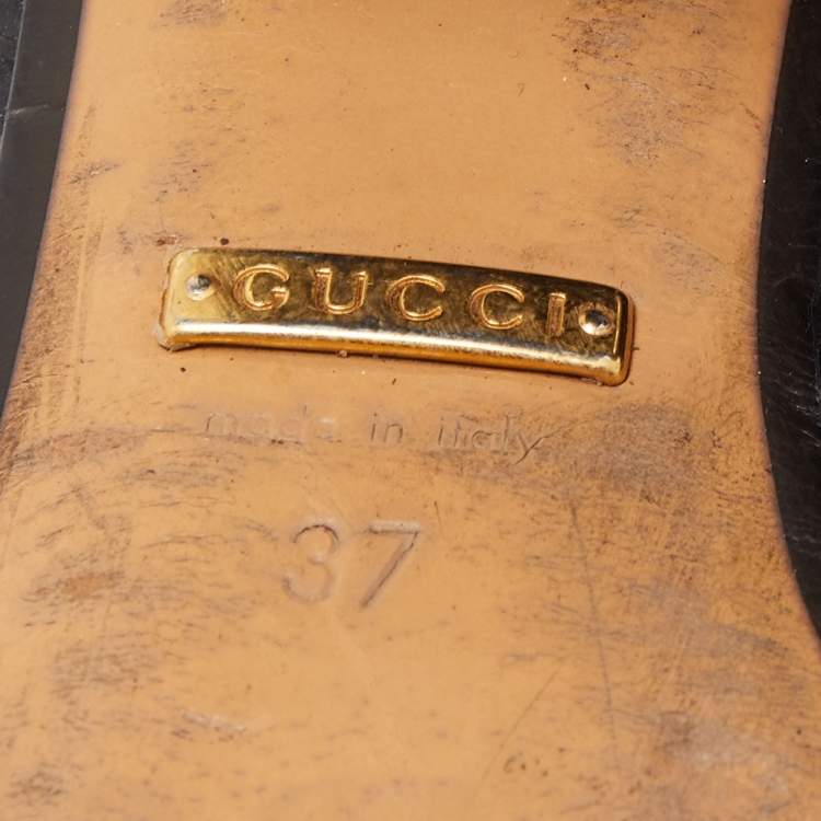 Pre Owned Gucci Black Leather GG Pearl Embellished Ankle Boots Size 37