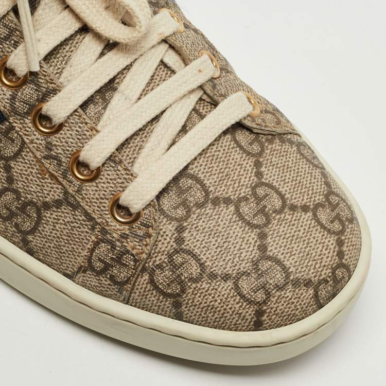 Pre Owned Gucci Beige/Brown GG Supreme Canvas Ace Web Low Top Sneakers Size 37