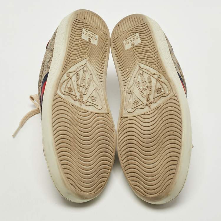 Pre Owned Gucci Beige/Brown GG Supreme Canvas Ace Web Low Top Sneakers Size 37
