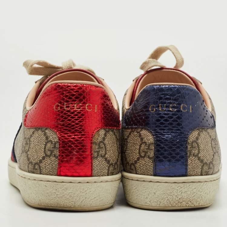 Pre Owned Gucci Beige/Brown GG Supreme Canvas Ace Web Low Top Sneakers Size 37