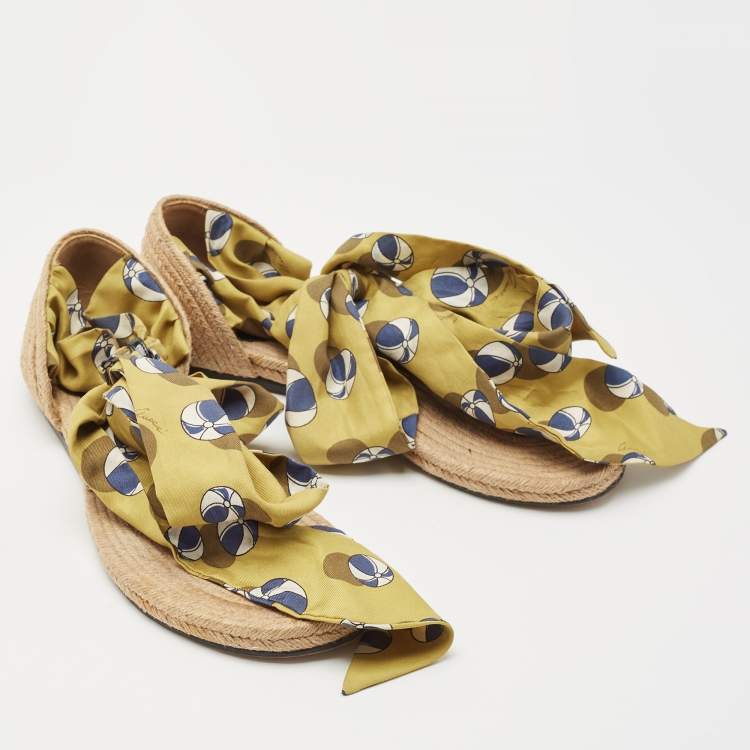 Pre Owned Gucci Black/Yellow Patent and Tie Up Ribbon Espadrilles Size 37