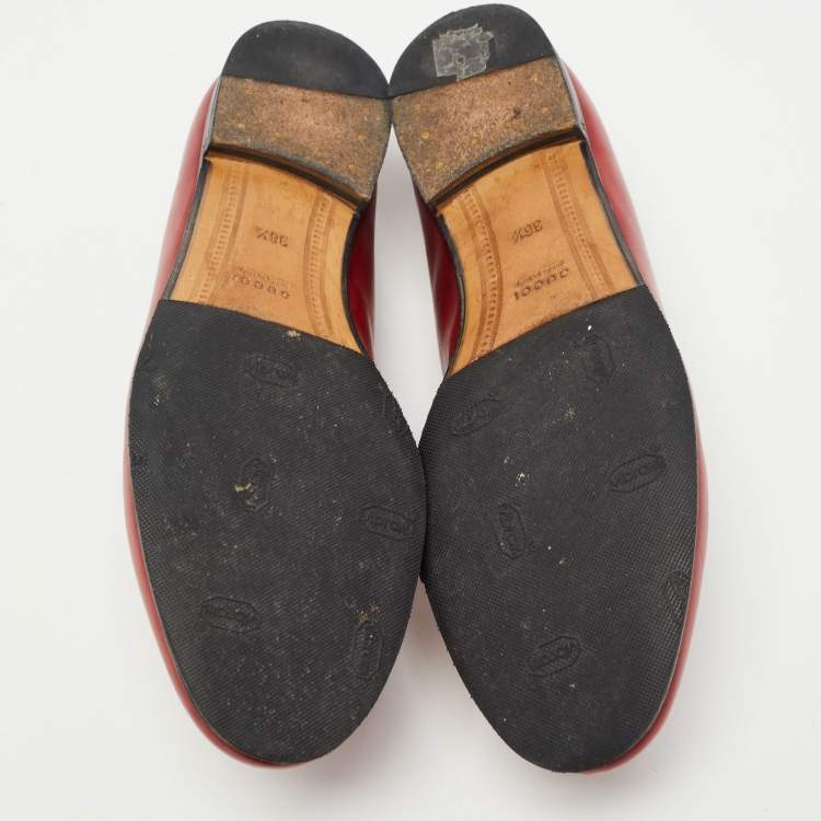 Pre Owned Gucci Red Leather Jordaan Slip On Loafers Size 36.5
