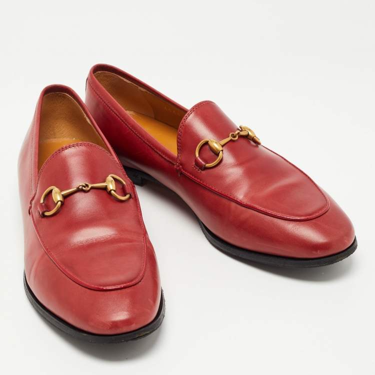 Pre Owned Gucci Red Leather Jordaan Slip On Loafers Size 36.5