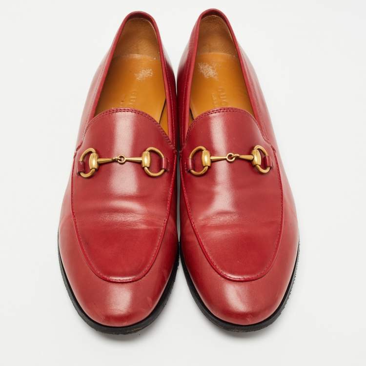 Pre Owned Gucci Red Leather Jordaan Slip On Loafers Size 36.5