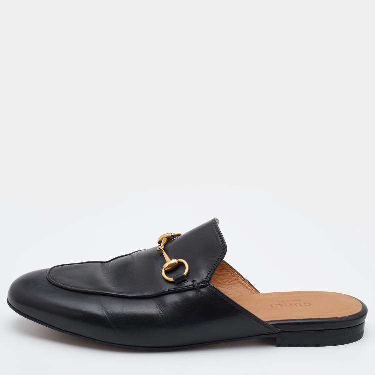 Pre Owned Gucci Black Leather Princetown Flat Mules Size 38.5 