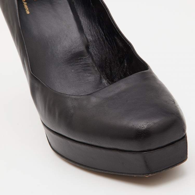 Pre Owned Gucci Black Leather Tile Platform Pumps Size 40