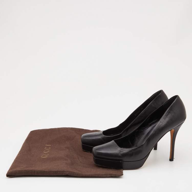 Pre Owned Gucci Black Leather Tile Platform Pumps Size 40