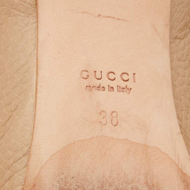 Pre Owned Gucci Beige Leather Interlocking G Ballet Flats Size 38