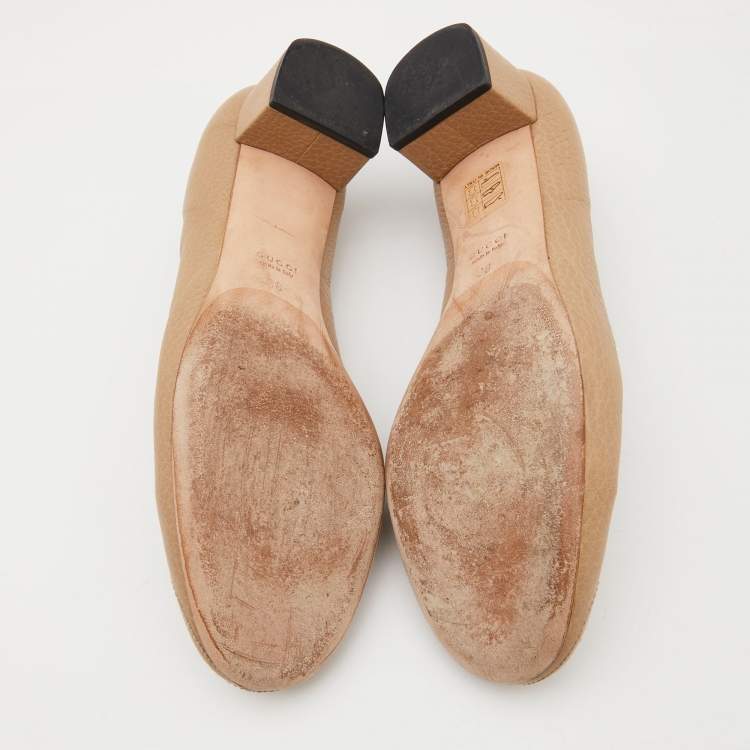 Pre Owned Gucci Beige Leather Interlocking G Ballet Flats Size 38