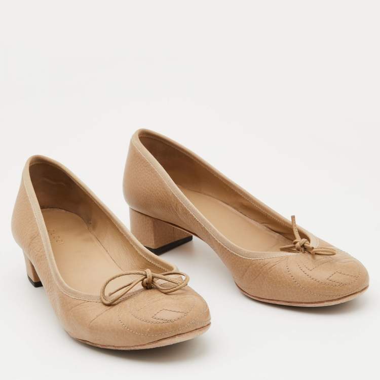 Pre Owned Gucci Beige Leather Interlocking G Ballet Flats Size 38