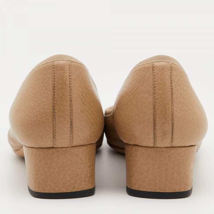 Pre Owned Gucci Beige Leather Interlocking G Ballet Flats Size 38