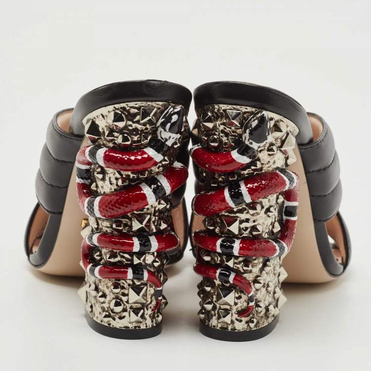 Pre Owned Gucci Black Leather Webby Slide Sandals Size 38.5