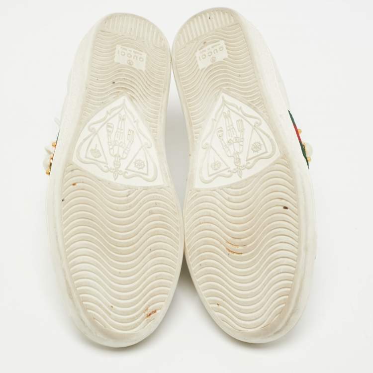 Pre Owned Gucci White Leather Studded Web Ace Sneakers Size 37
