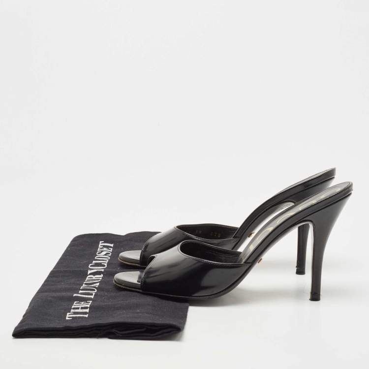Pre Owned Gucci Black Patent Leather Slide Sandals Size 38