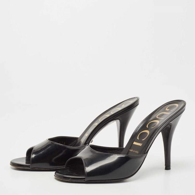 Pre Owned Gucci Black Patent Leather Slide Sandals Size 38