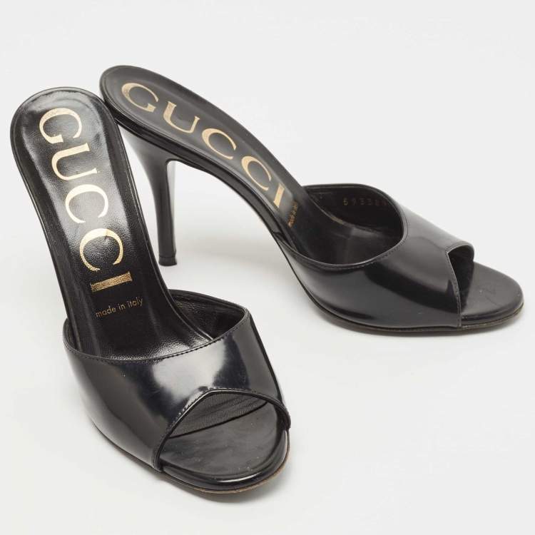 Pre Owned Gucci Black Patent Leather Slide Sandals Size 38