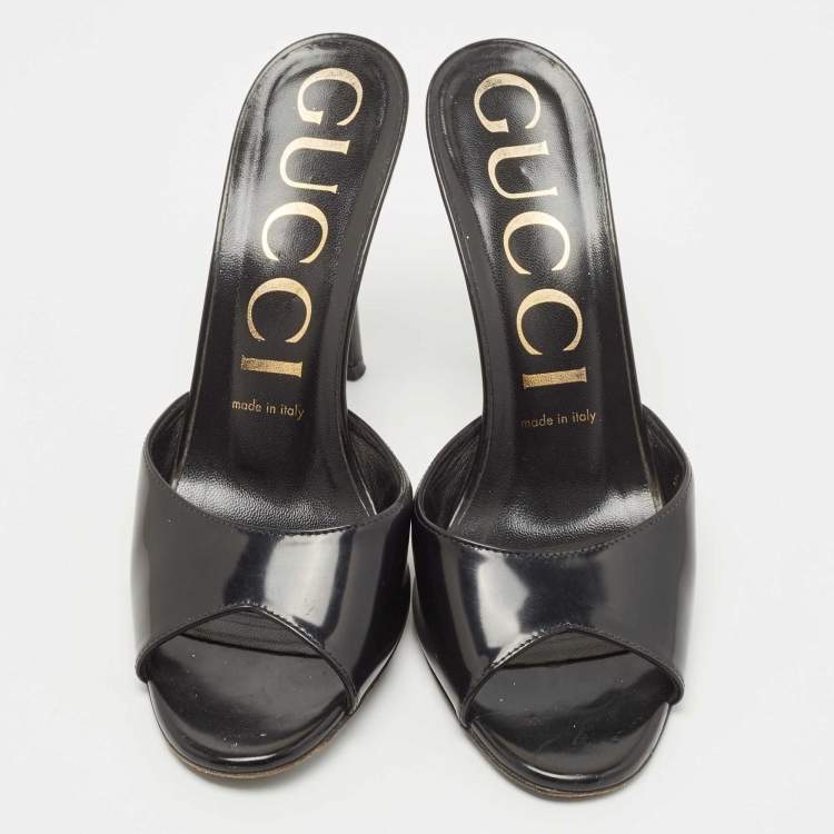 Pre Owned Gucci Black Patent Leather Slide Sandals Size 38