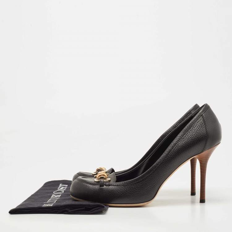 مملوكة مسبقًا Gucci Black Leather Bamboo Horsebit Loafer Pumps Size 40