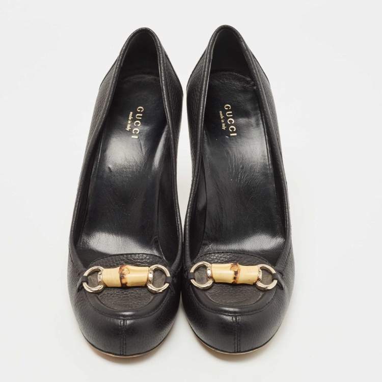 مملوكة مسبقًا Gucci Black Leather Bamboo Horsebit Loafer Pumps Size 40