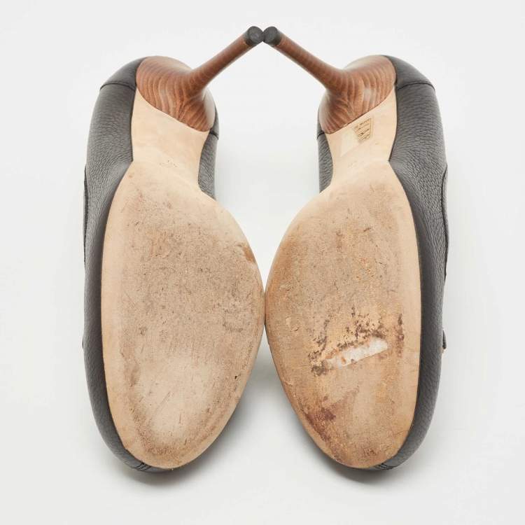 مملوكة مسبقًا Gucci Black Leather Bamboo Horsebit Loafer Pumps Size 40
