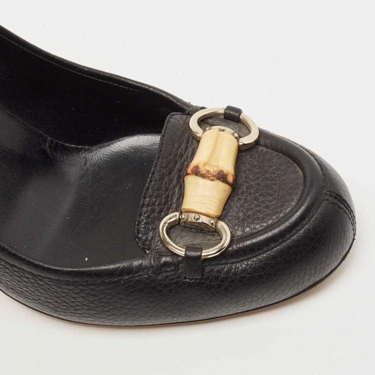 مملوكة مسبقًا Gucci Black Leather Bamboo Horsebit Loafer Pumps Size 40