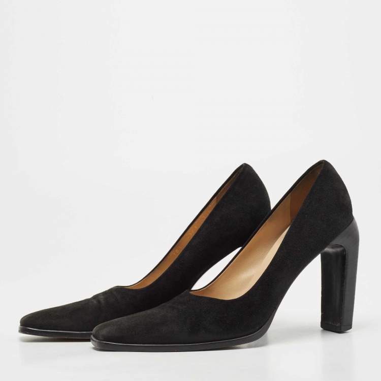 Pre Owned Gucci Black Suede Square Toe Pumps Size 38.5