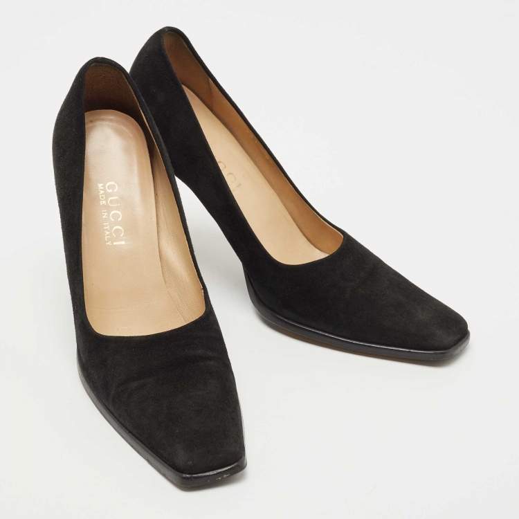 Pre Owned Gucci Black Suede Square Toe Pumps Size 38.5