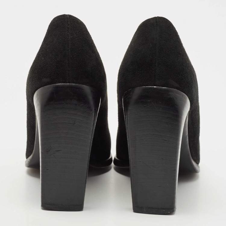 Pre Owned Gucci Black Suede Square Toe Pumps Size 38.5