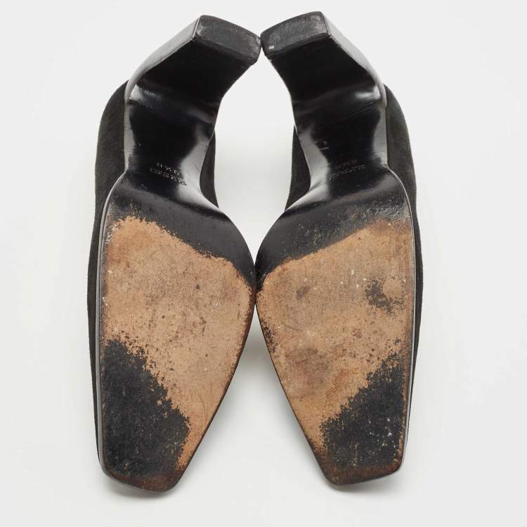 Pre Owned Gucci Black Suede Square Toe Pumps Size 38.5