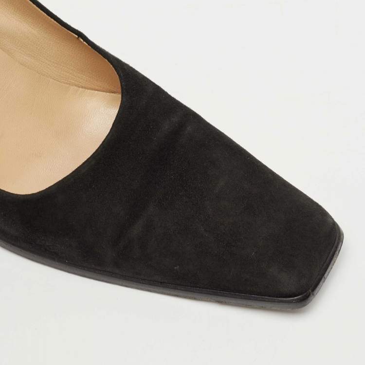 Pre Owned Gucci Black Suede Square Toe Pumps Size 38.5
