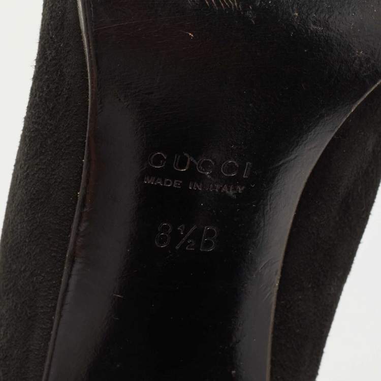 Pre Owned Gucci Black Suede Square Toe Pumps Size 38.5