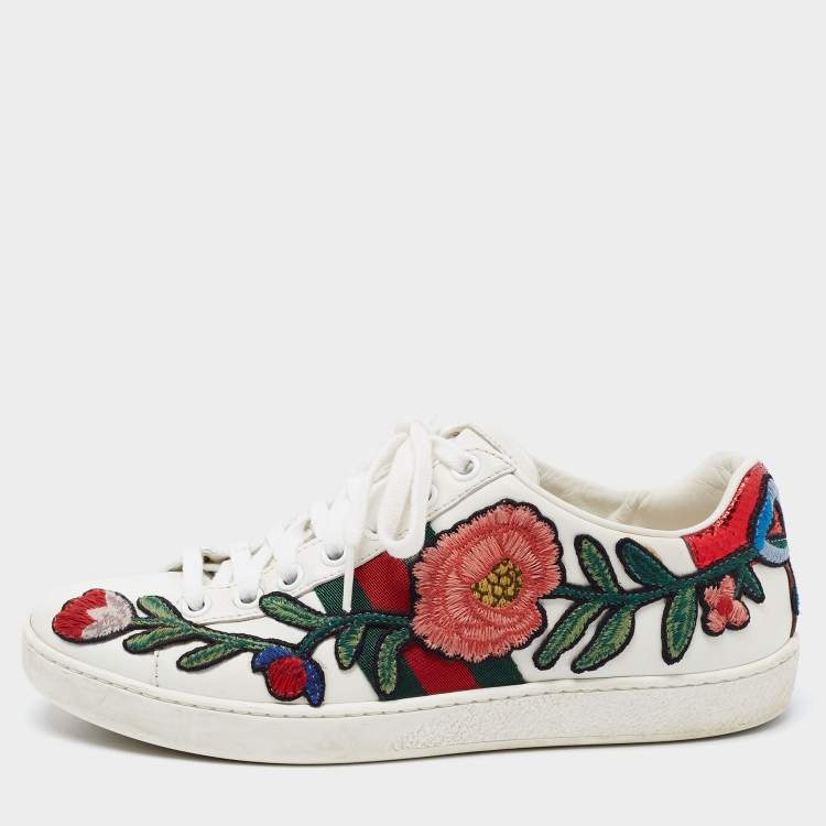 Gucci Ace Embroidered Leather Sneakers In White