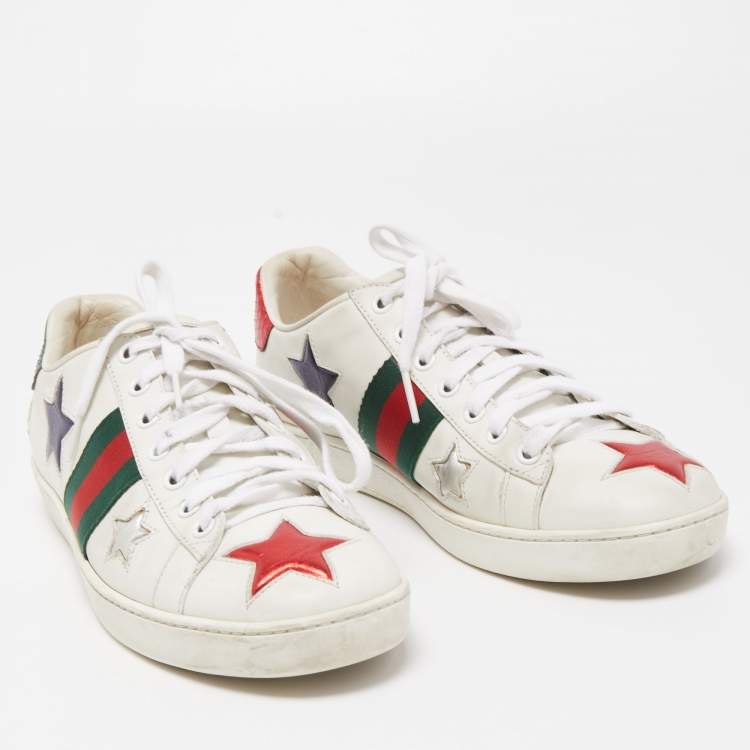 Pre Owned Gucci White Leather Star Ace Sneakers Size 38.5