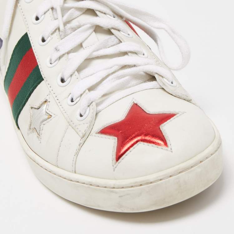Pre Owned Gucci White Leather Star Ace Sneakers Size 38.5
