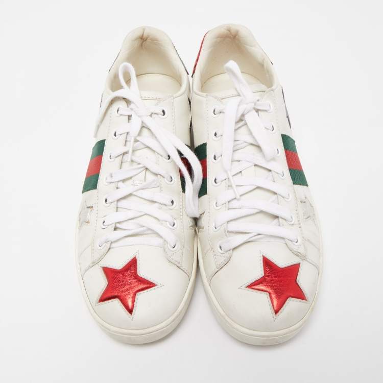 Pre Owned Gucci White Leather Star Ace Sneakers Size 38.5