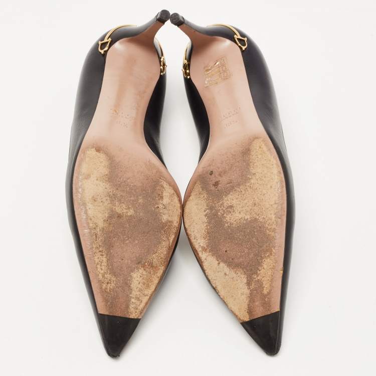 Pre Owned Gucci Black Leather Pointed Toe Pumps Size 36.5