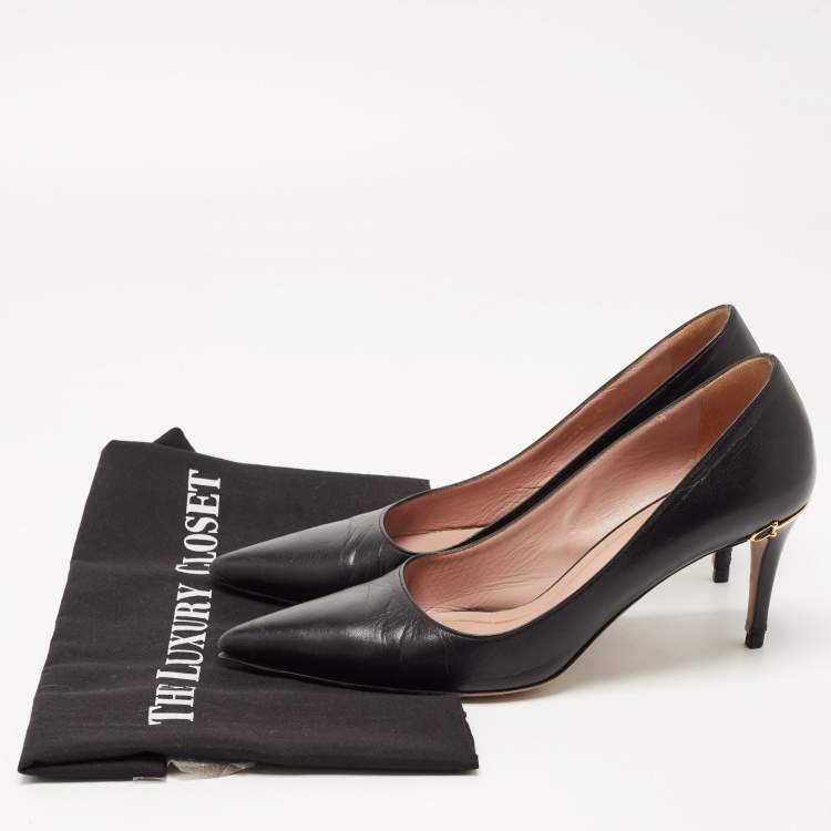 Pre Owned Gucci Black Leather Pointed Toe Pumps Size 36.5