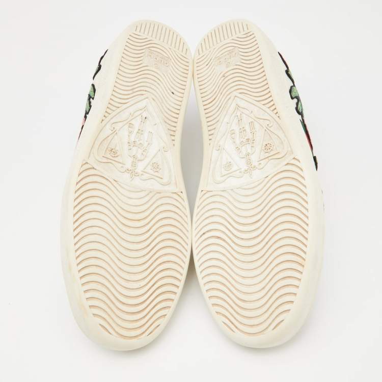 Pre Owned Gucci White Leather Floral Ace Sneakers Size 39