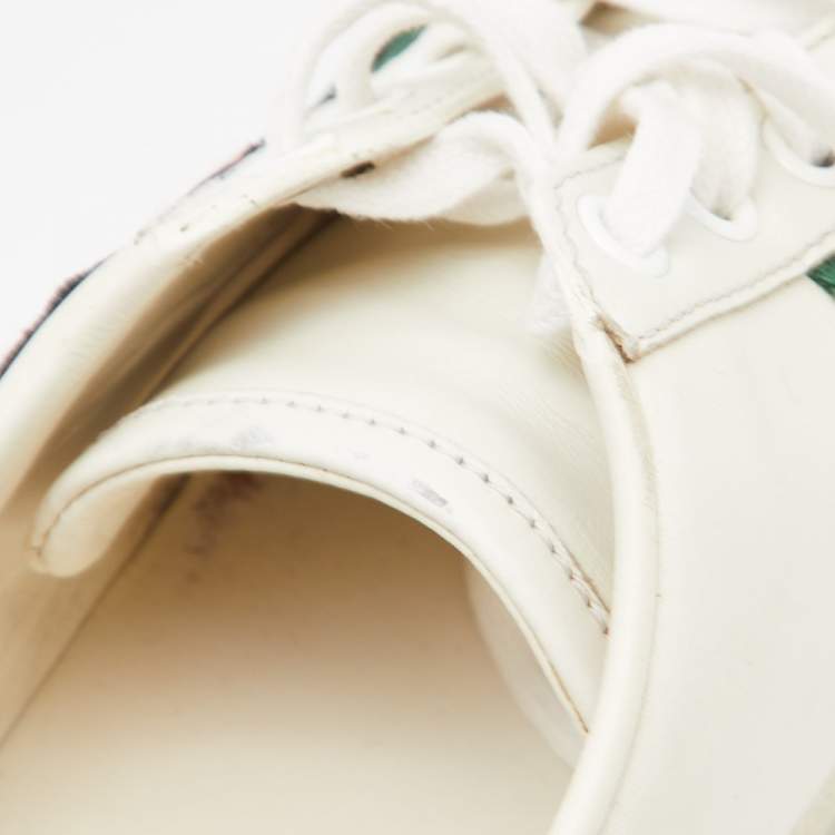 Pre Owned Gucci White Leather Floral Ace Sneakers Size 39