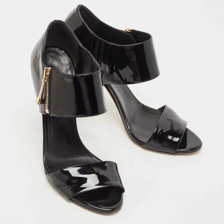 Pre Owned Gucci Black Patent Leather Drew Ankle Strap Sandals Size 39