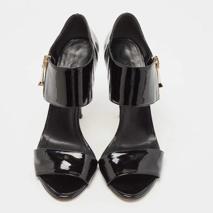 Pre Owned Gucci Black Patent Leather Drew Ankle Strap Sandals Size 39